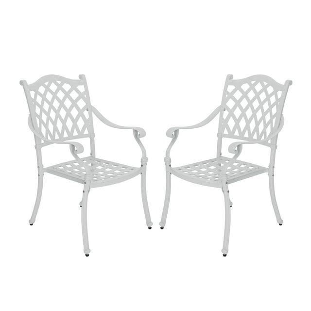 Mondawe Cast Aluminum Chair Woven Slatted AL Dining Chair White