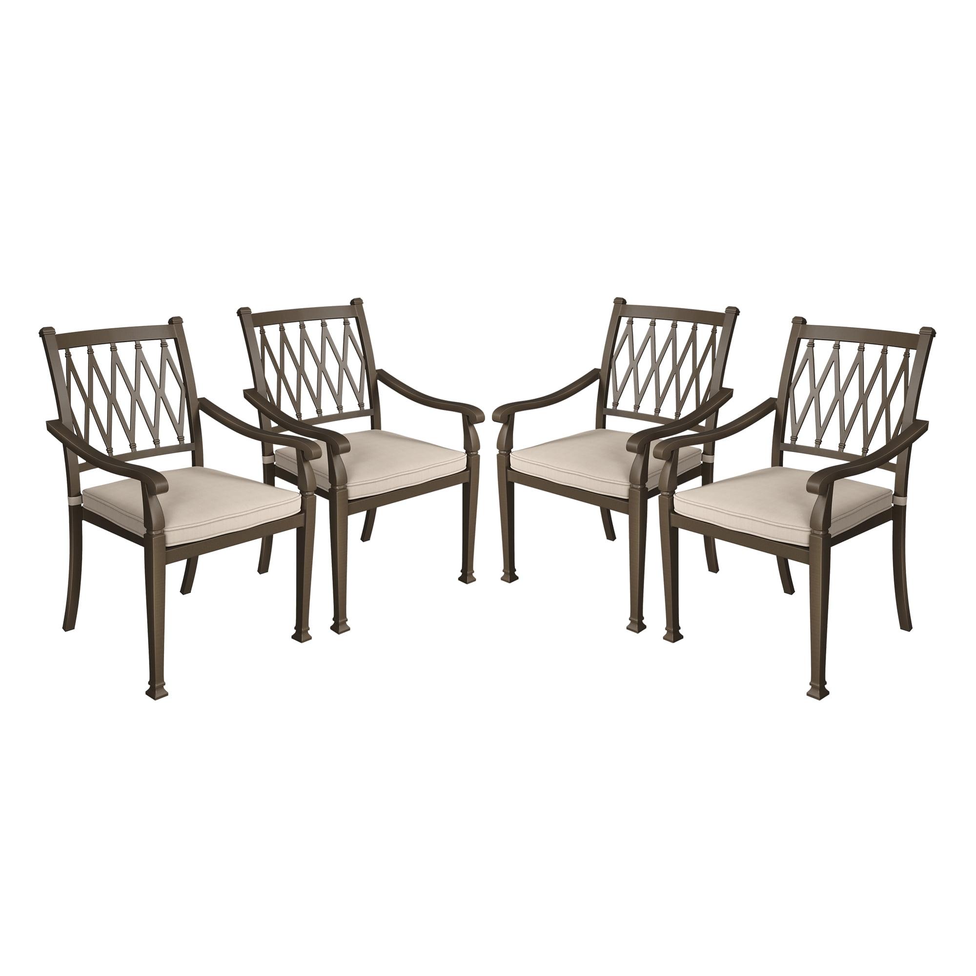 Mondawe Cast Aluminum Outdoor Dining Armchair Set of 4, 23" Extra Wide Ergonomic Patio Chair with Beige Olefin Cushion