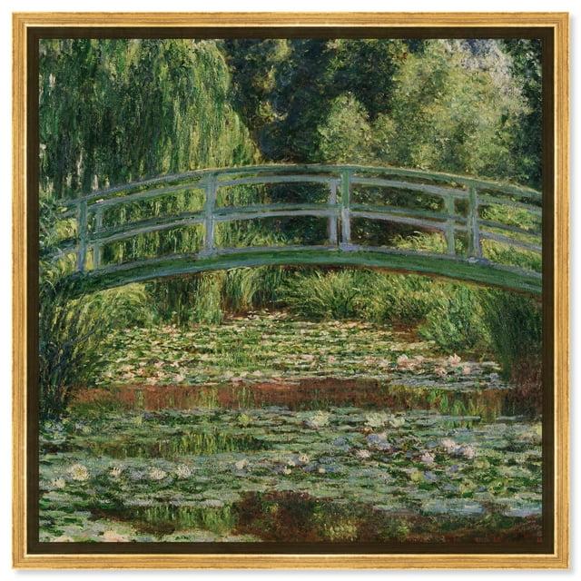 Monet - The Japanese Footbridge and the Water Lily Pool Giverny Canvas Impressionism Wall Art by Art Remedy, Gold Frame, 20" x 20"