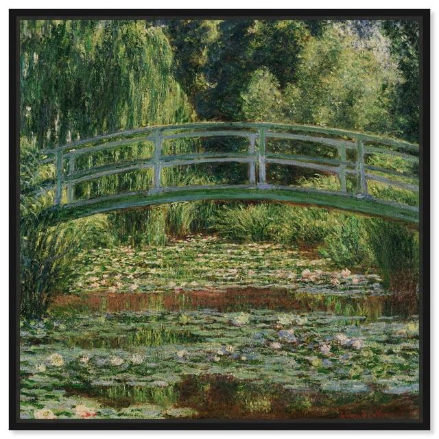 Monet - The Japanese Footbridge and the Water Lily Pool Giverny Canvas Impressionism Wall Art by Art Remedy, Black Frame, 16" x 16"
