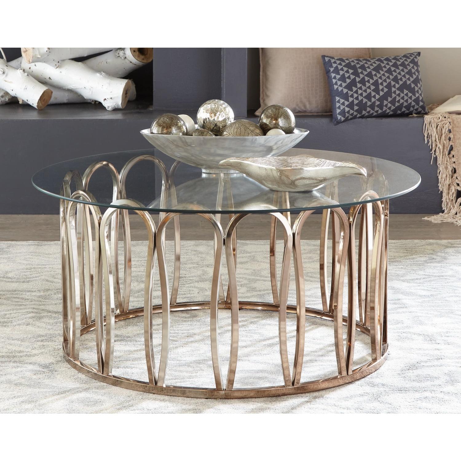 Gold and Glass Round Contemporary Coffee Table