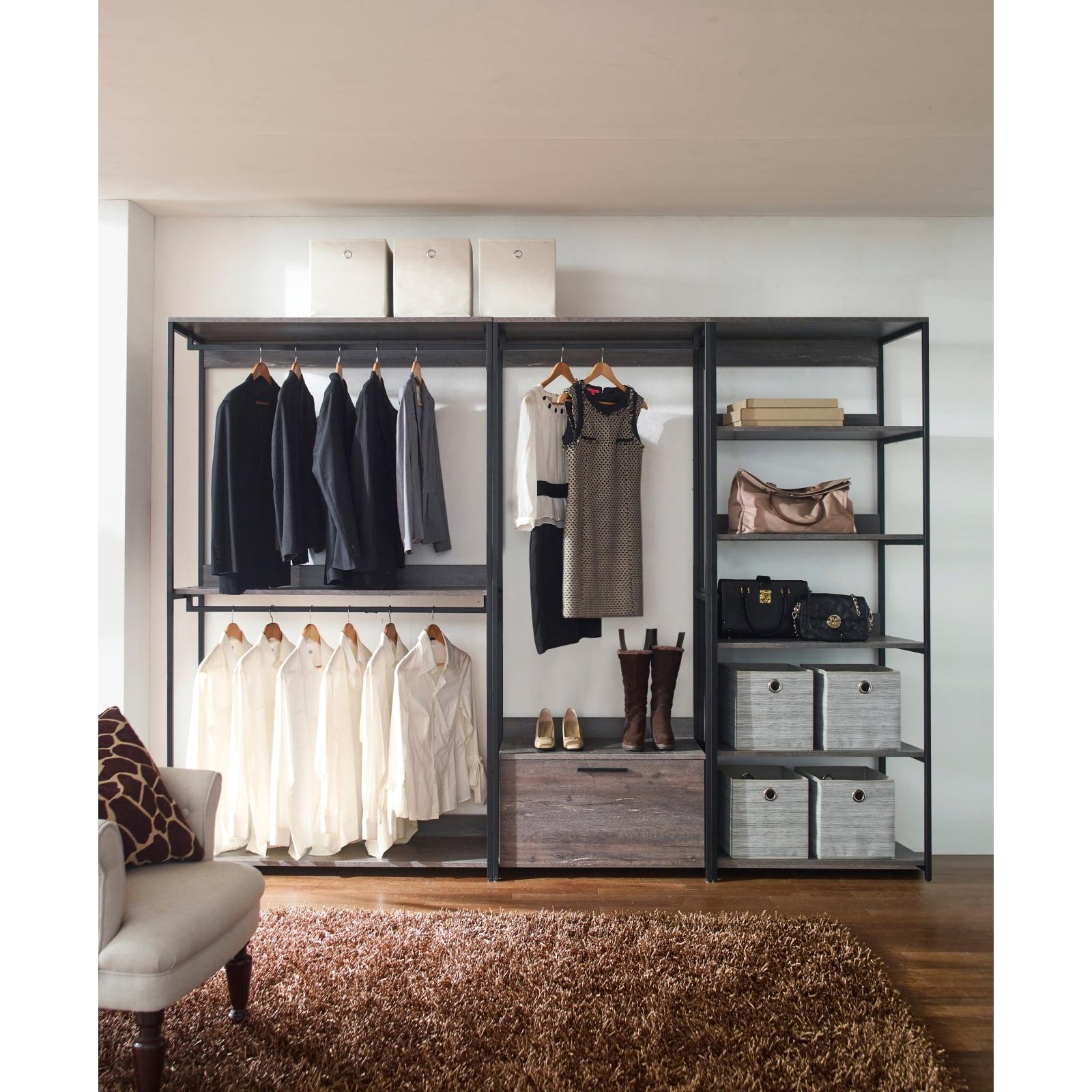 Monica Black and Rustic Gray Wood Walk-In Closet System