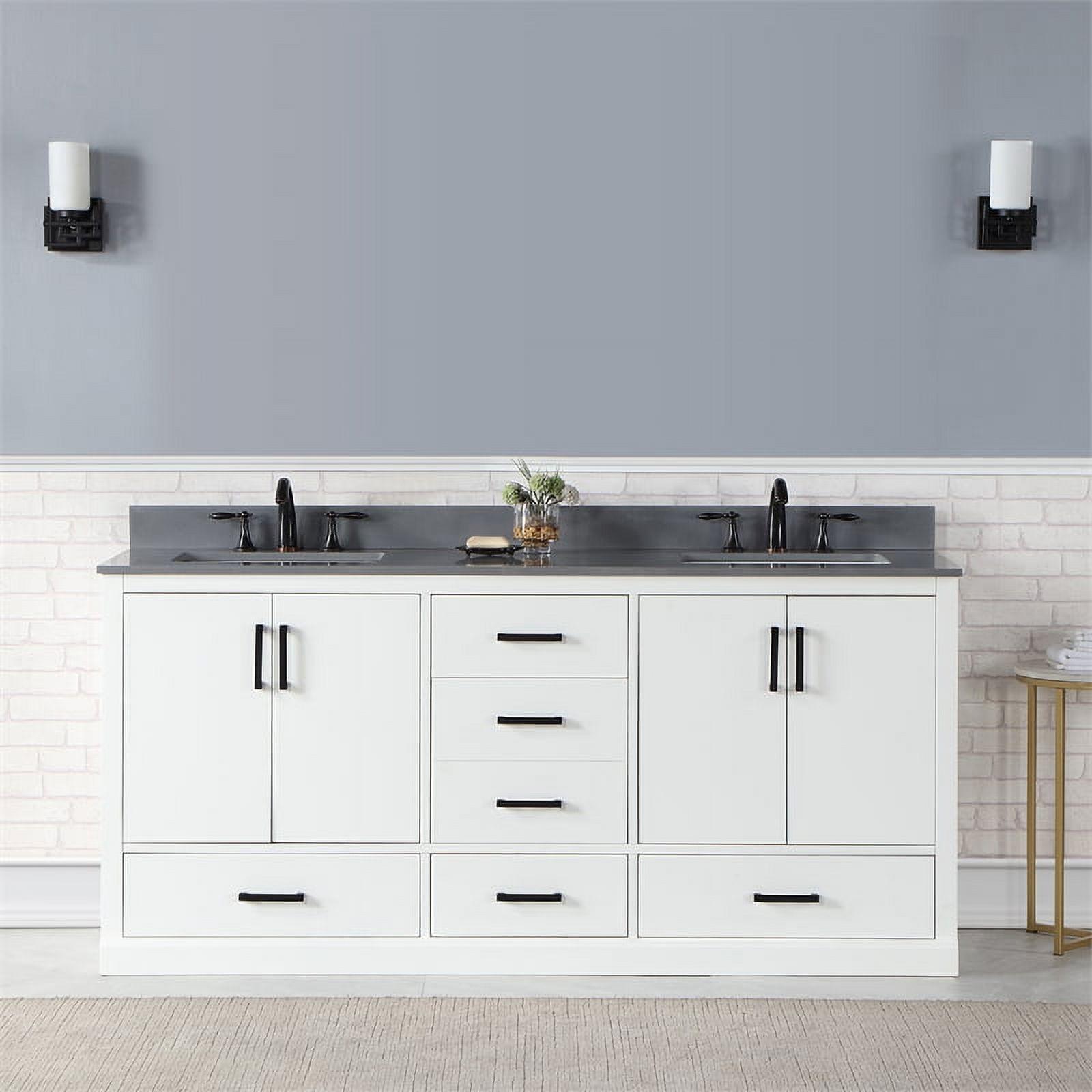 Monna 72" White Wood Double Sink Vanity with Concrete Grey Top