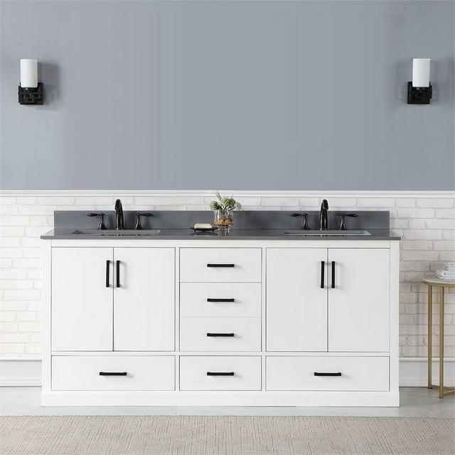 Monna 72" Double Bathroom Vanity Set in White with Concrete Grey Composite Stone Countertop without Mirror