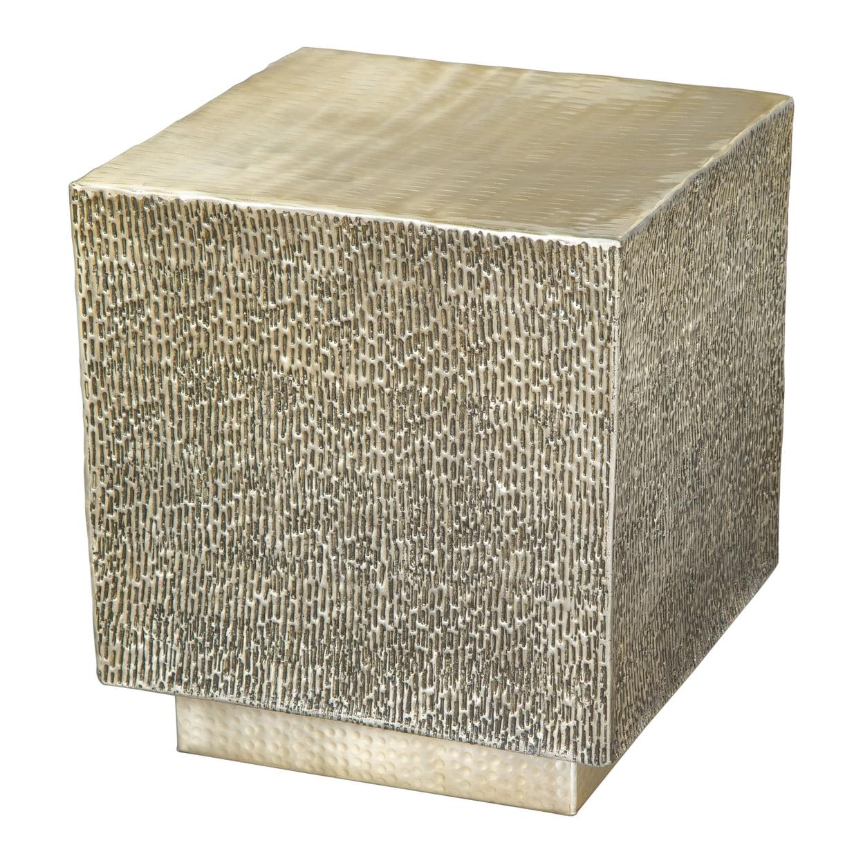 Contemporary Gold Metal Square Side Table with Bark-Inspired Texture