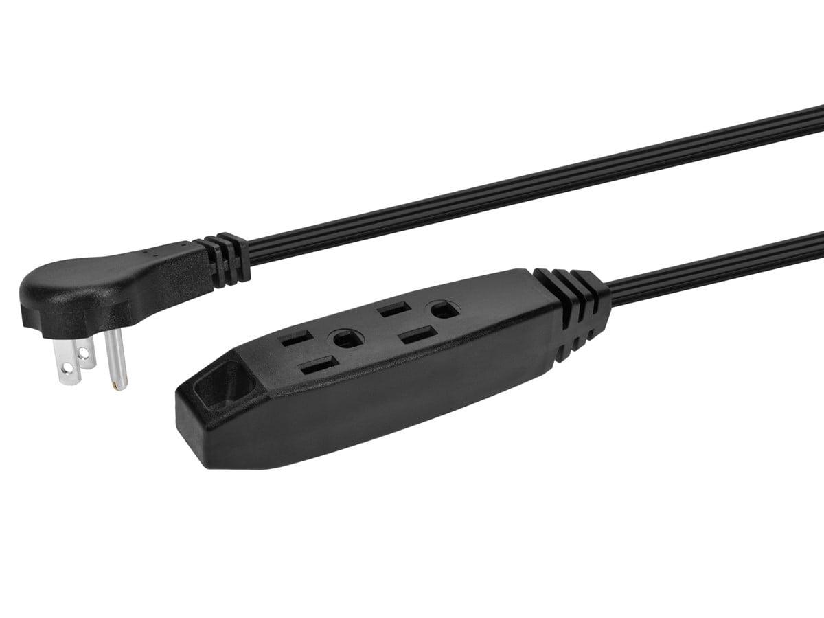 Monoprice 3-Outlet Flat Plug Household Extension Cord - 10 Feet - Black | Low-Profile 5-15P, 16AWG, 13A, SPT-2, ETL Listed, 3-Prong