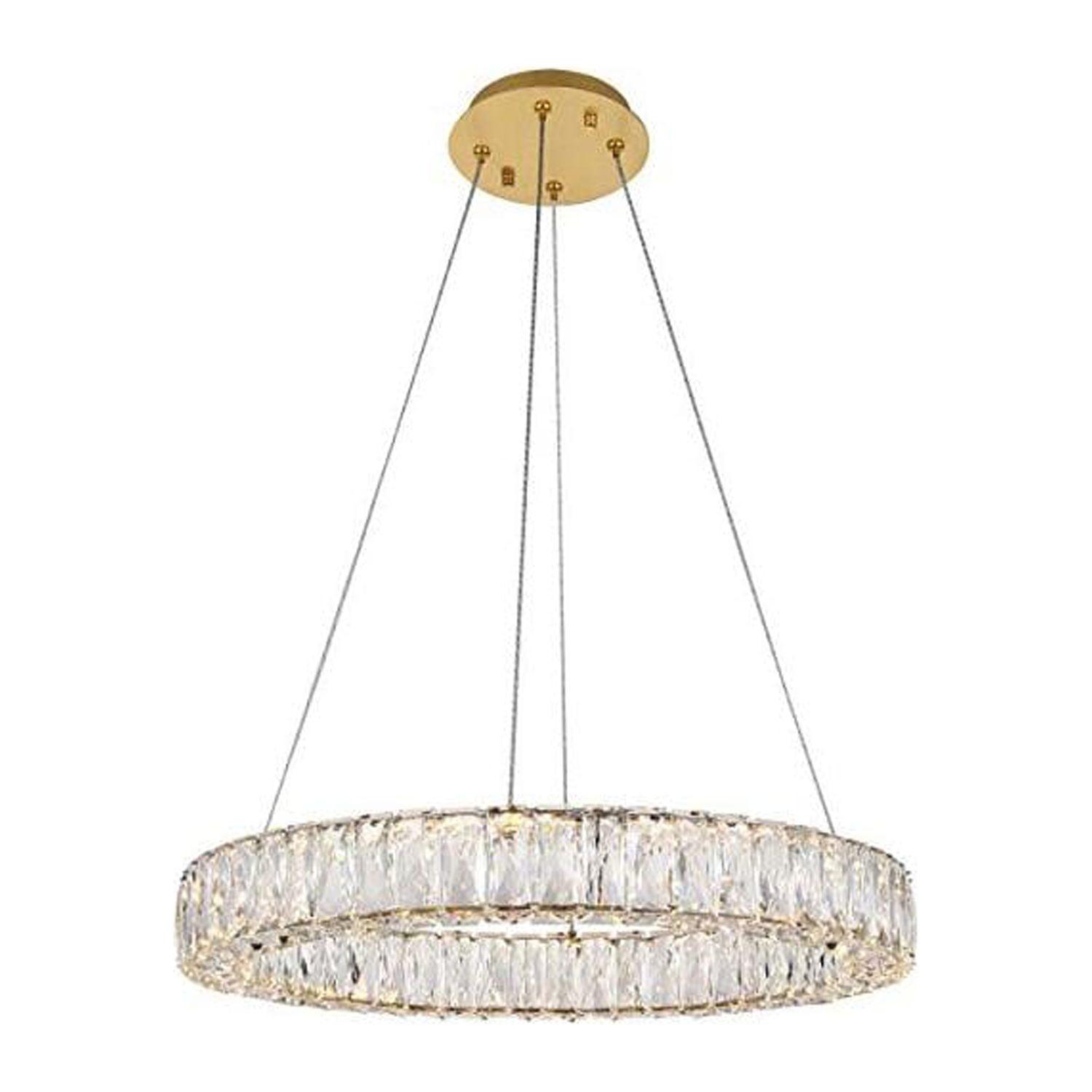 Gold Stainless Steel Chandelier with Clear Crystal Accents