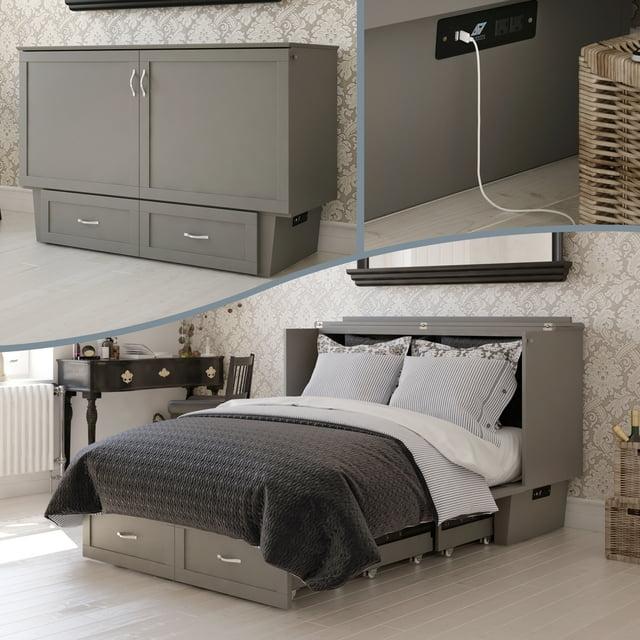 Queen Monroe Murphy Bed Chest with Memory Foam Mattress - AFI: USB Turbo Charger