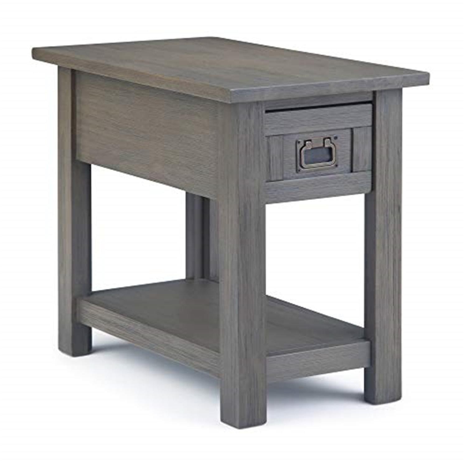 Farmhouse Grey Monroe Rustic Acacia Wood Side Table with Storage