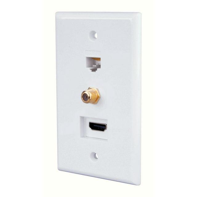 Monster JHIU0071 Just Hook It Up Combintion Style Home Theater Wall Plate, Plastic, White