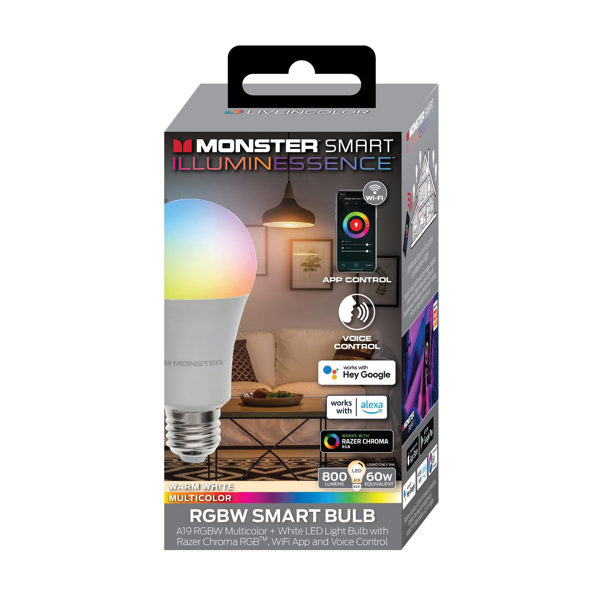 Monster LED Smart Wi-Fi Multi-Color and Warm-White LED Light Bulb, Indoor 60W, E26, A19, 1-Pack