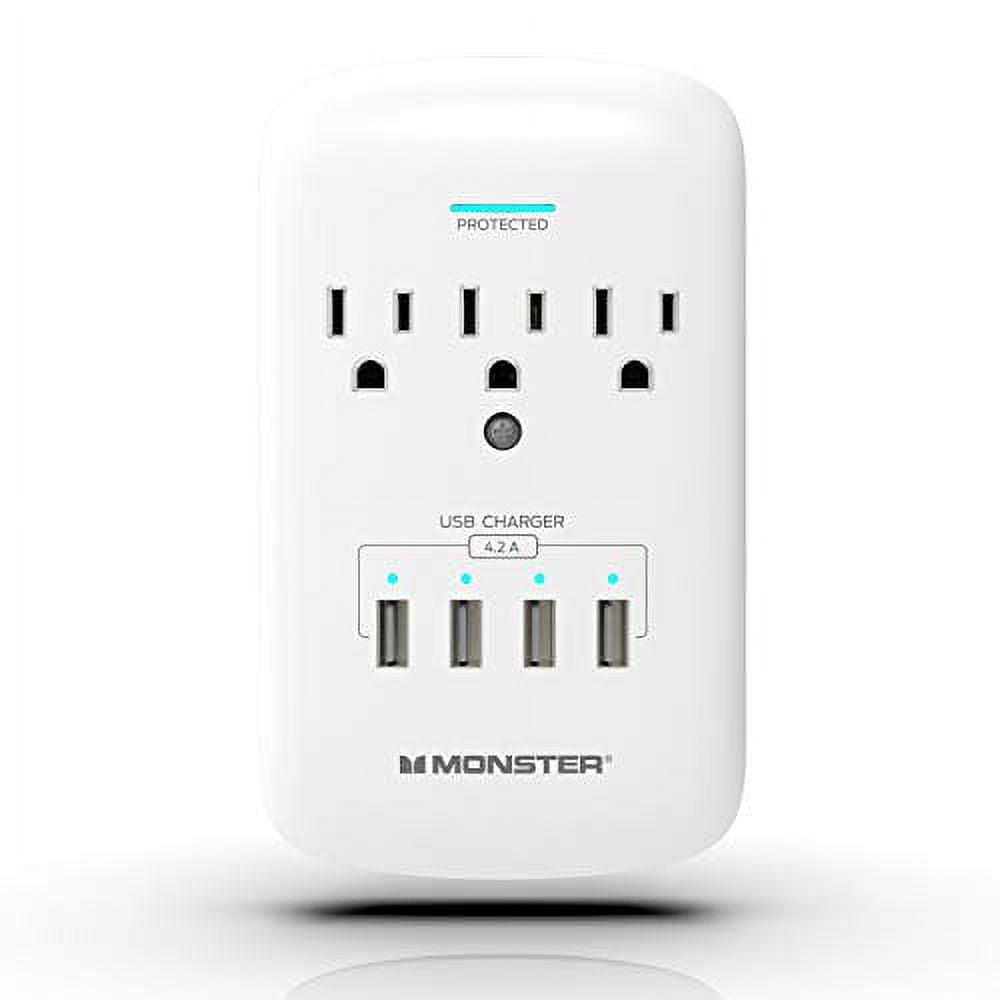 Monster Wall Tap Plug Outlet Extender with Outlet Surge Protector for Office and Smart Phone Devices