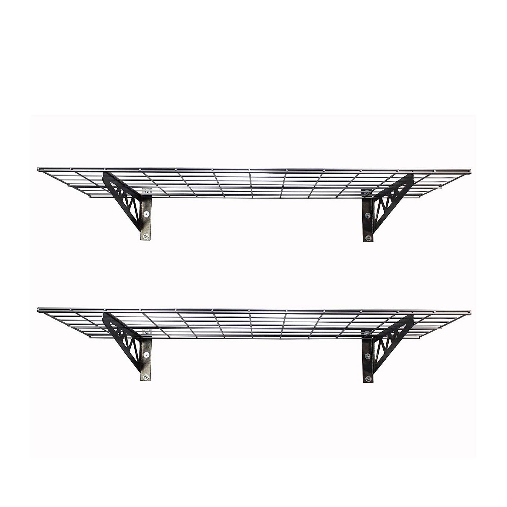 Gray 24" x 48" Steel Wall-Mounted Garage Shelves with Hooks