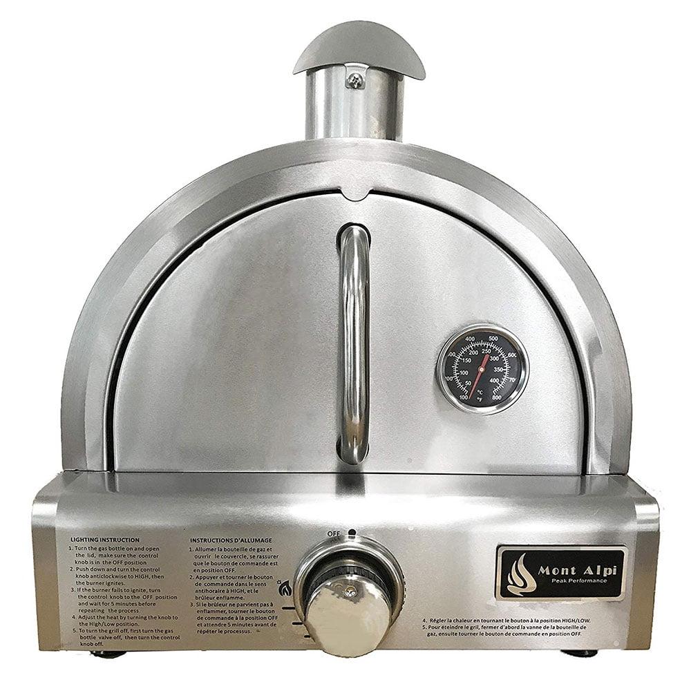 Mont Alpi MAPZ-SS Countertop Table Top Stainless Steel Portable Outdoor Gas Pizza Oven + Pizza Stone