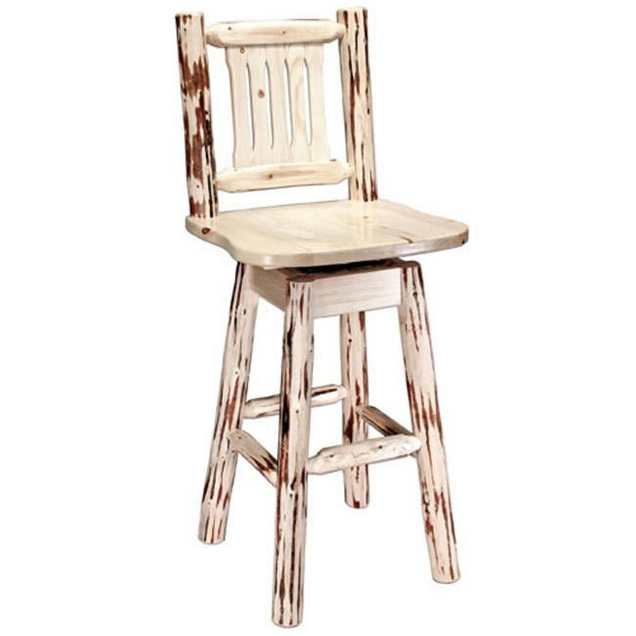 Montana Unfinished Wood Swivel Barstool with Backrest