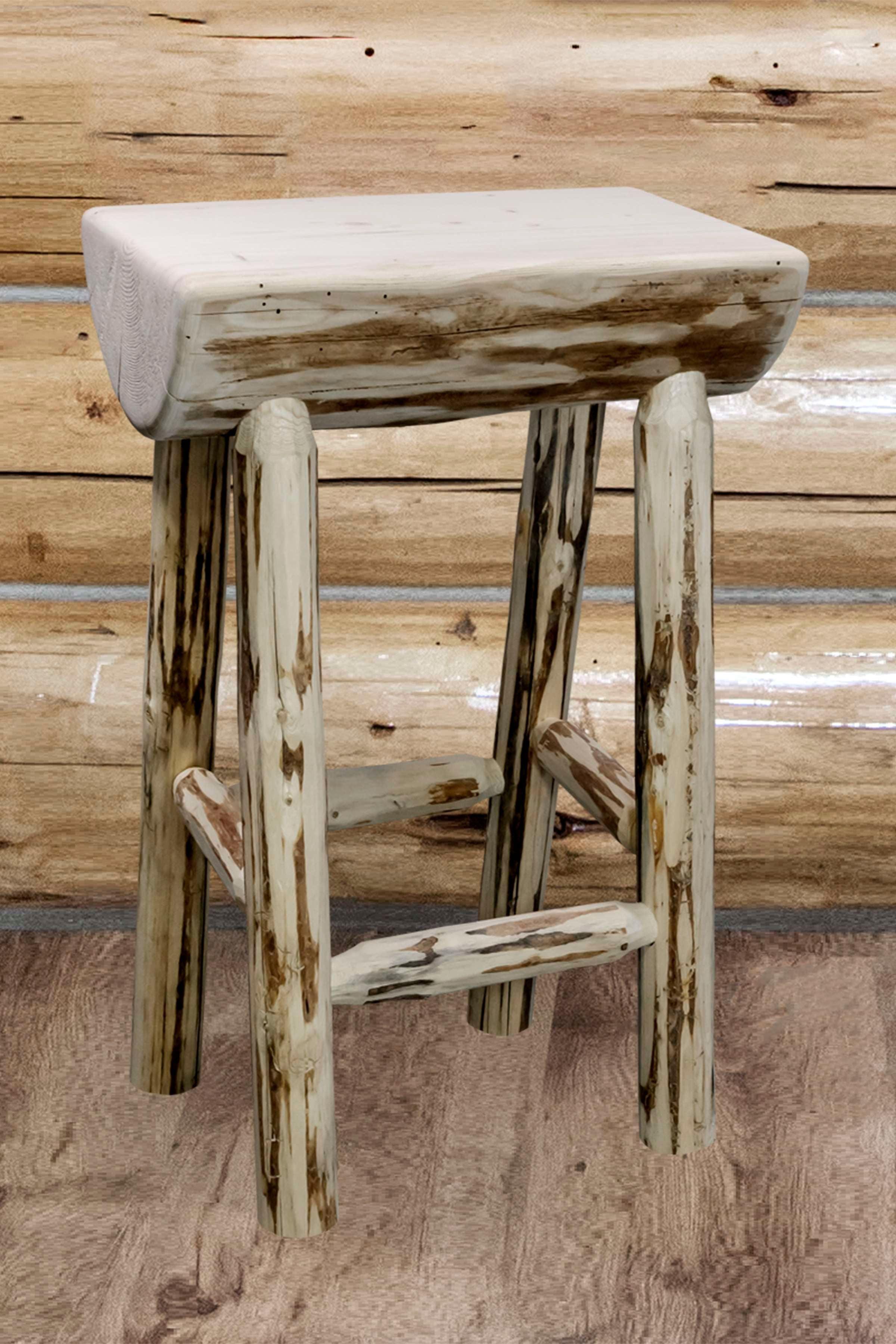 Natural Lodge Pole Pine Counter Height Half Log Barstool