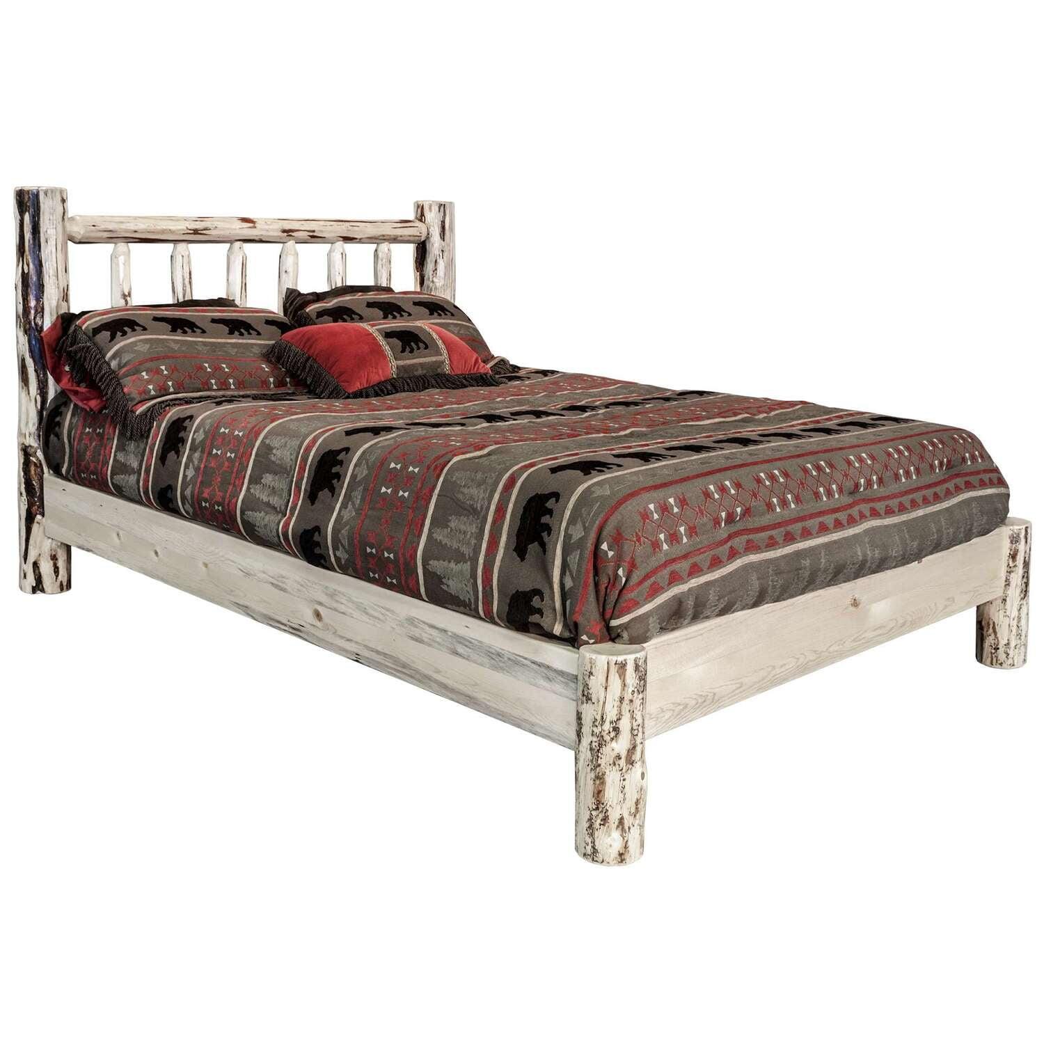 Rustic Pine Twin Platform Bed with 6 Drawers