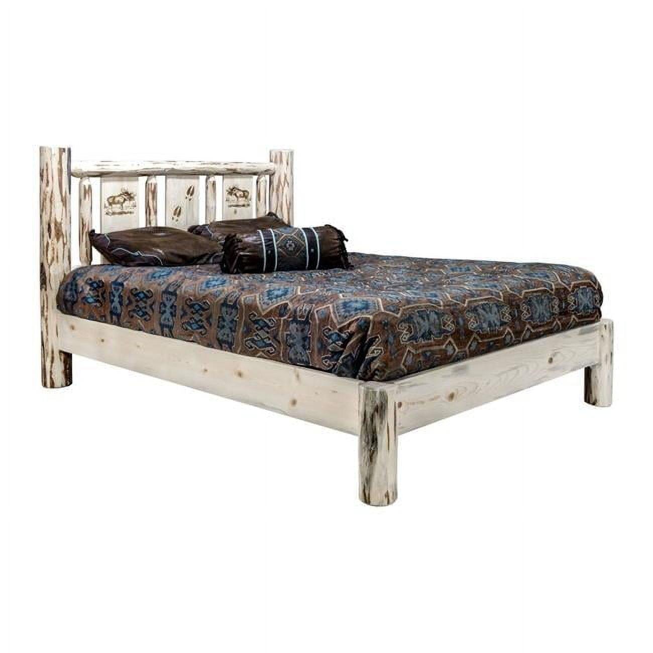 Montana Twin Rustic Pine Platform Bed with Moose Design