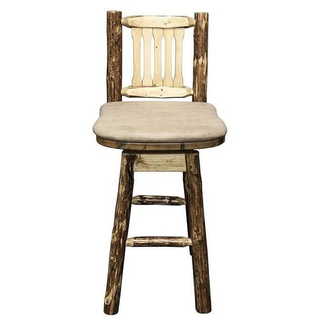 Montana Woodworks  Glacier Country Collection Barstool Swivel Back with Upholstered Seat - Buckskin Pattern
