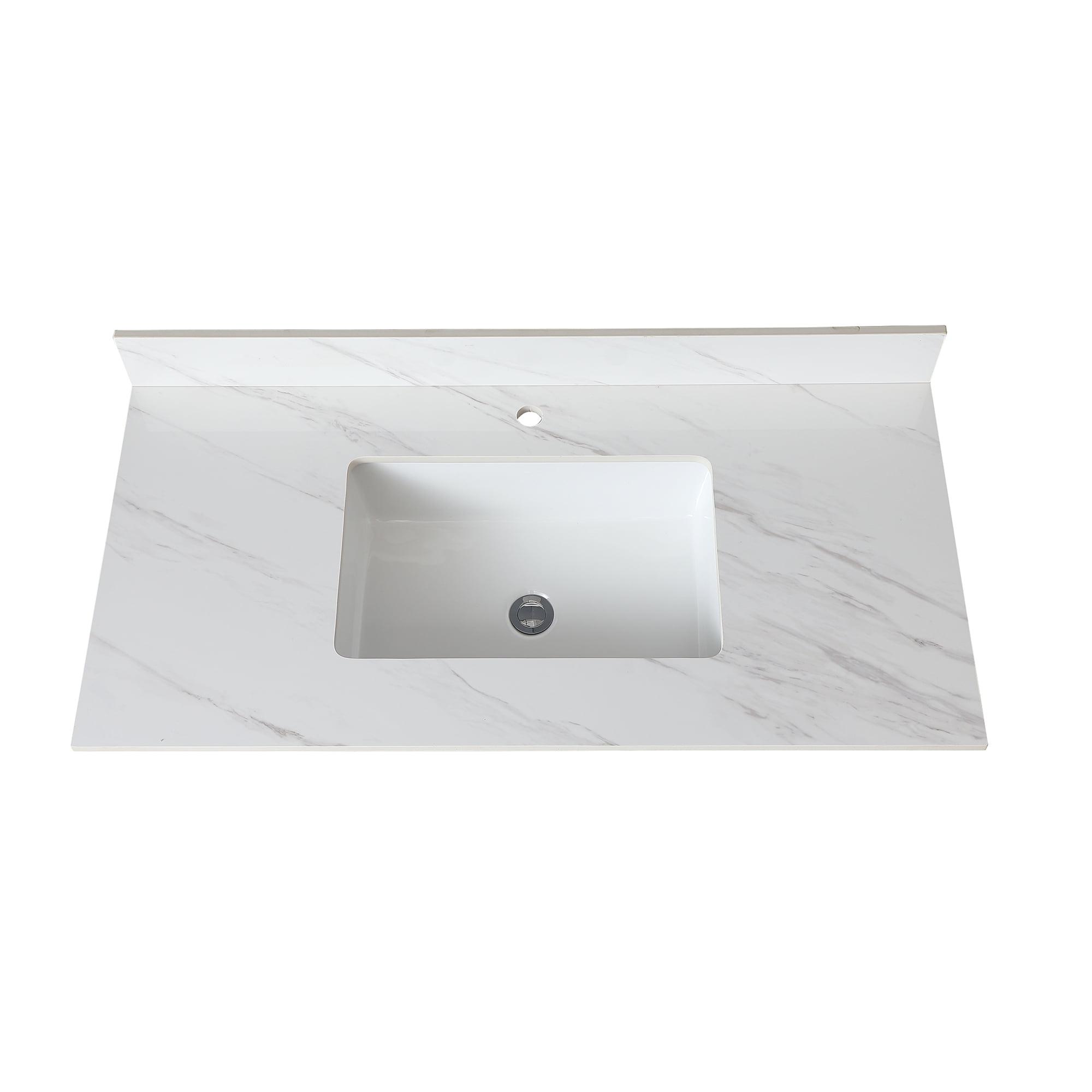 43 Inch White Marble Vanity Top with Ceramic Sink