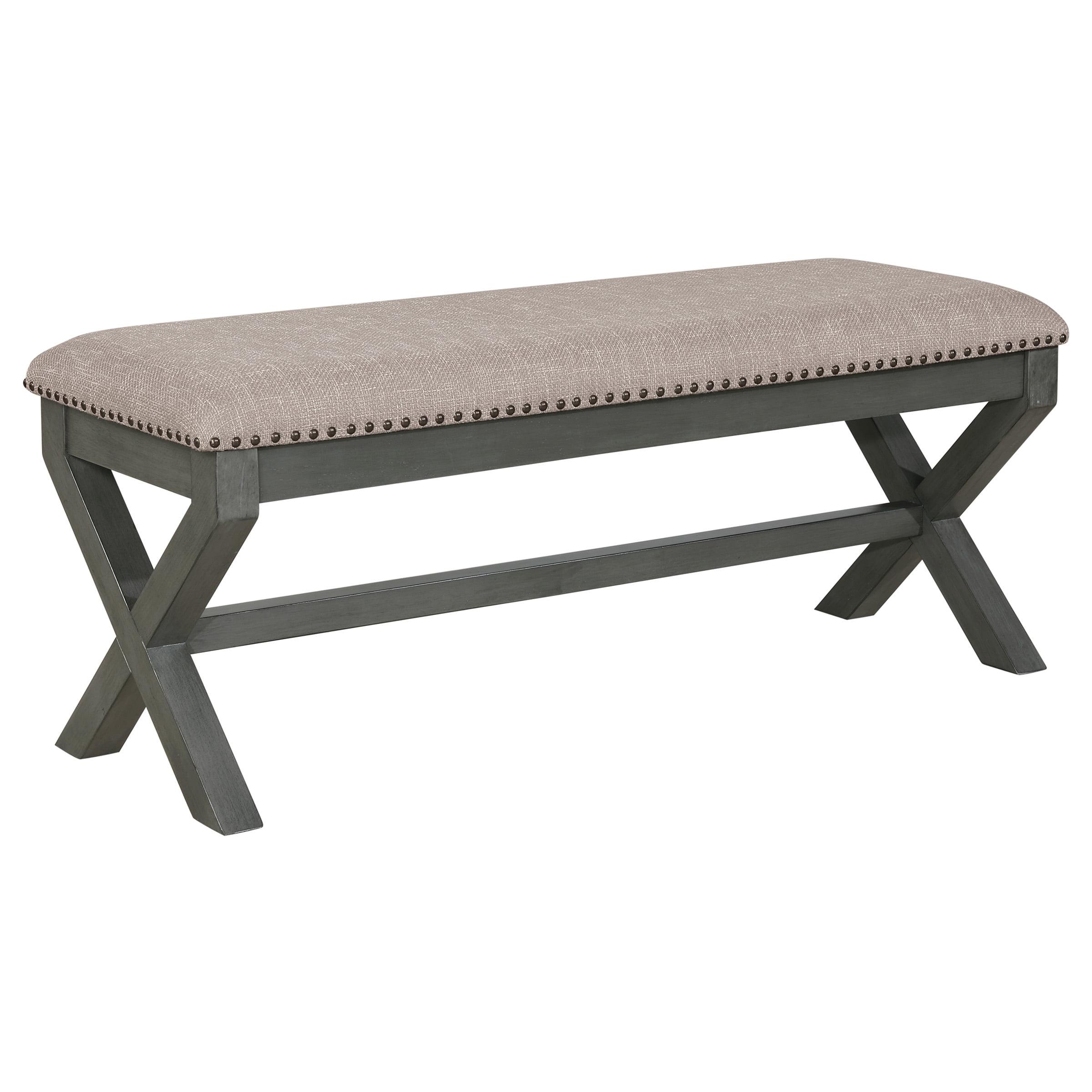 Monte Carlo Antique Gray Solid Wood Bench with Nailhead Trim