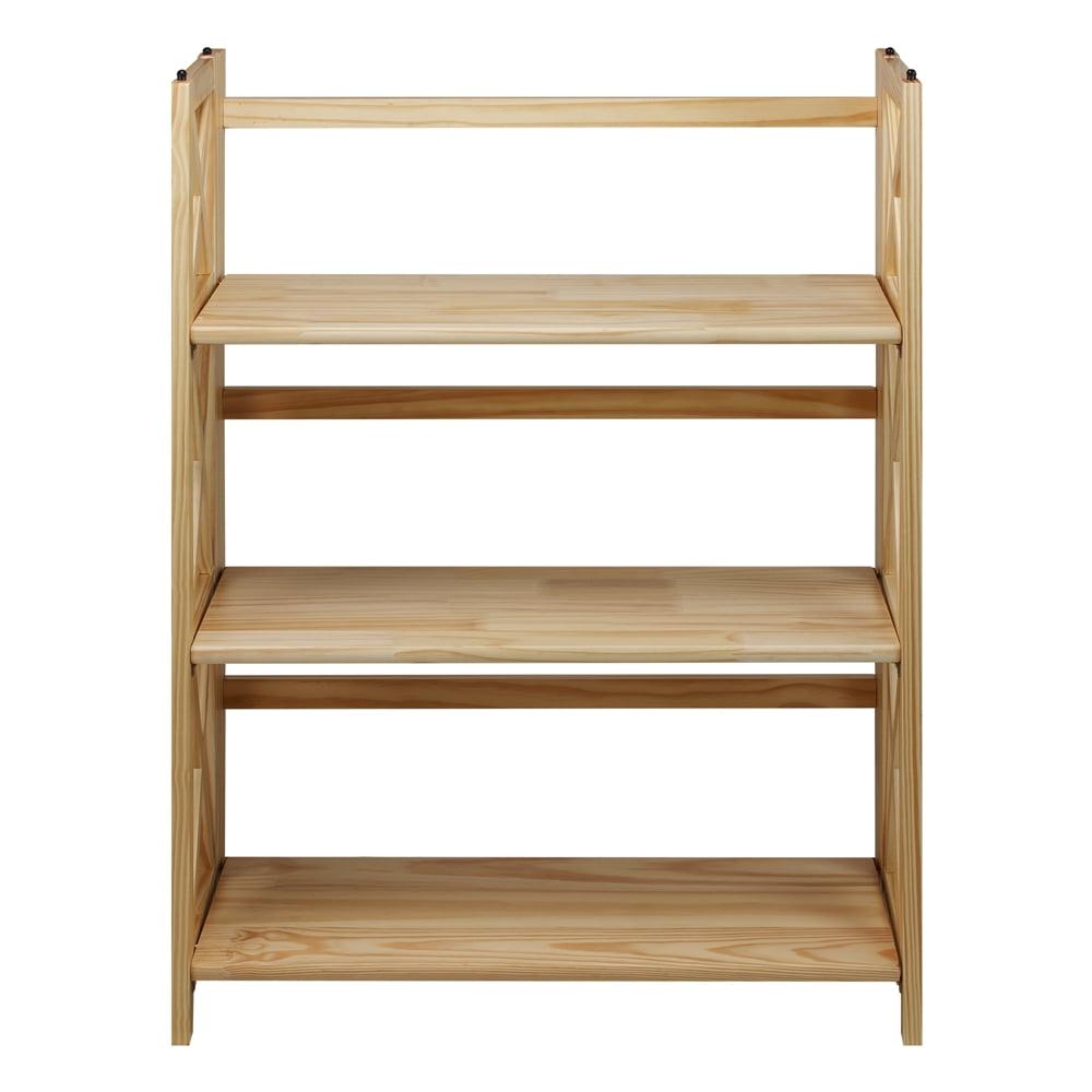 Natural Wood Montego 3-Shelf Stackable Bookcase with Doors