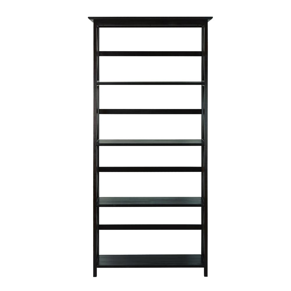 Espresso Solid Wood Adjustable 5-Shelf Bookcase with X-Design