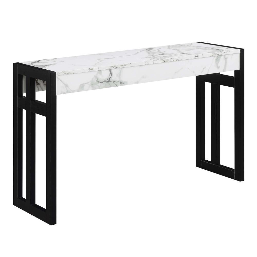 Monterey Console Table in White Faux Marble Wood Finish and Black Wood Frame