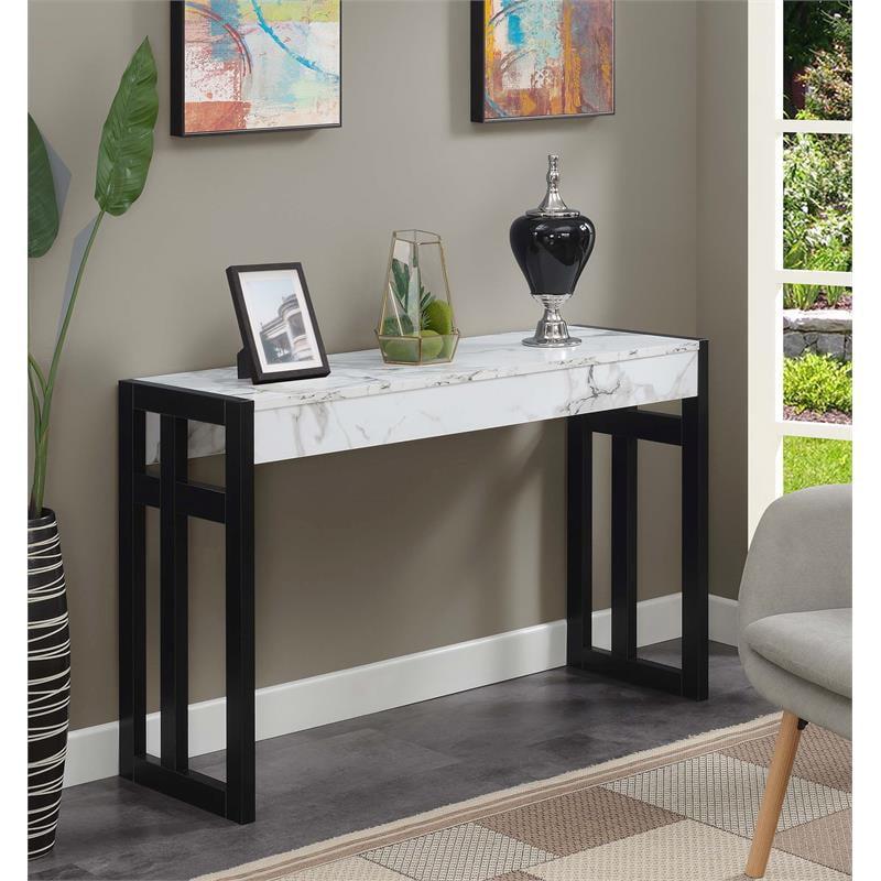 Monterey 50'' White Faux Marble & Black Wood Versatile Console Table