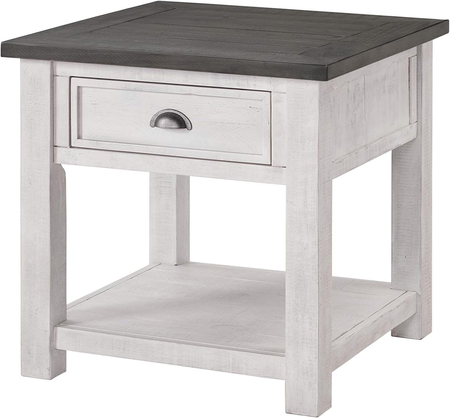 Monterey White and Grey Pine End Table with Storage