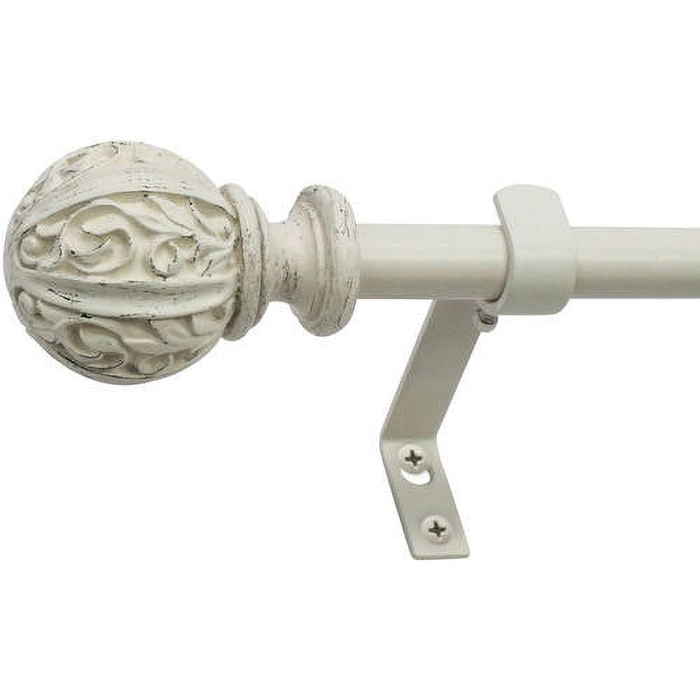 Distressed White Adjustable Single Curtain Rod with Finial, 26-48 Inches