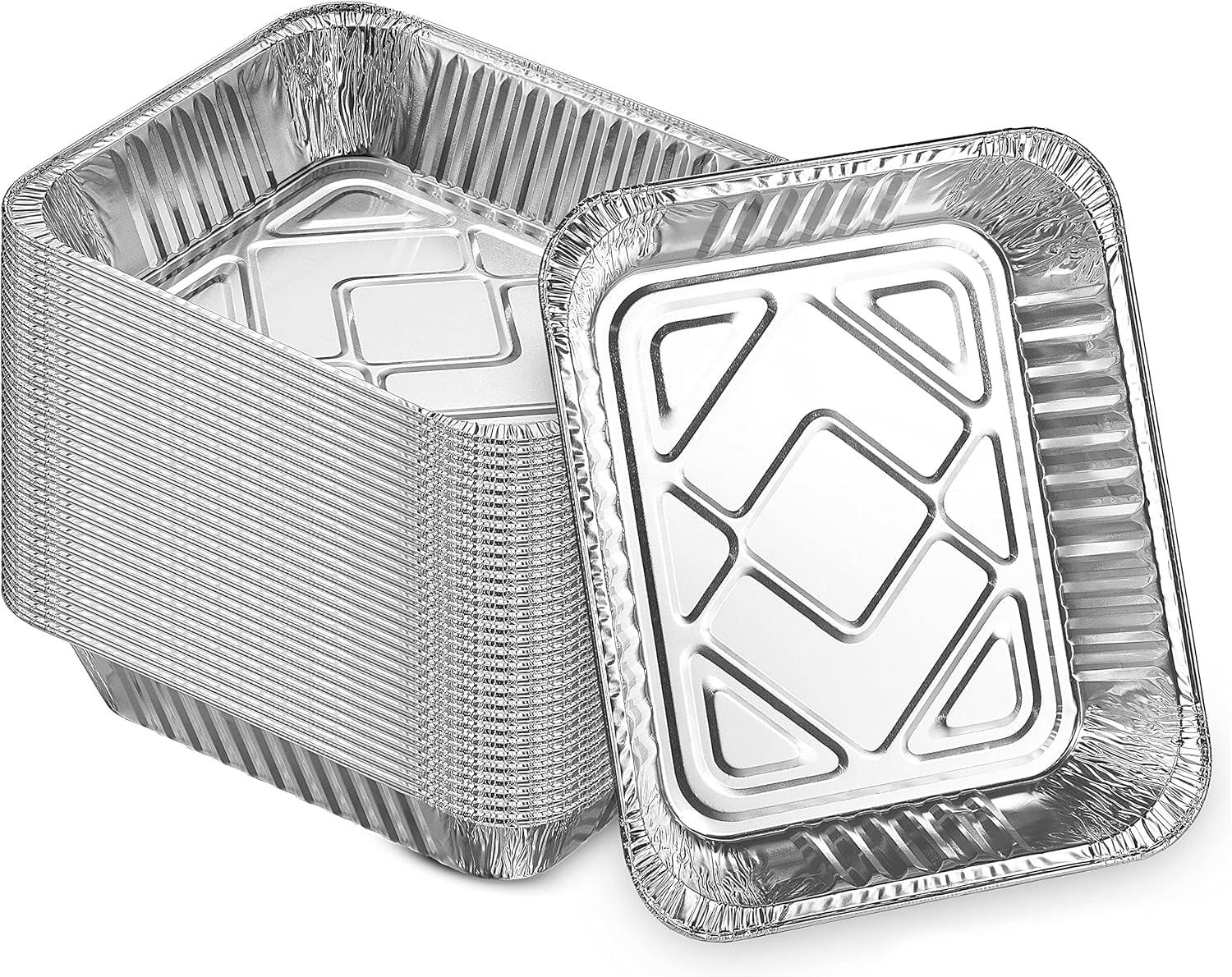 9x13 Aluminum Foil Pans (10 Pack), Disposable Half Size Deep Foil Pans, Cookware, Food Prepping, Large Pans for Baking, Reheating, Grilling
