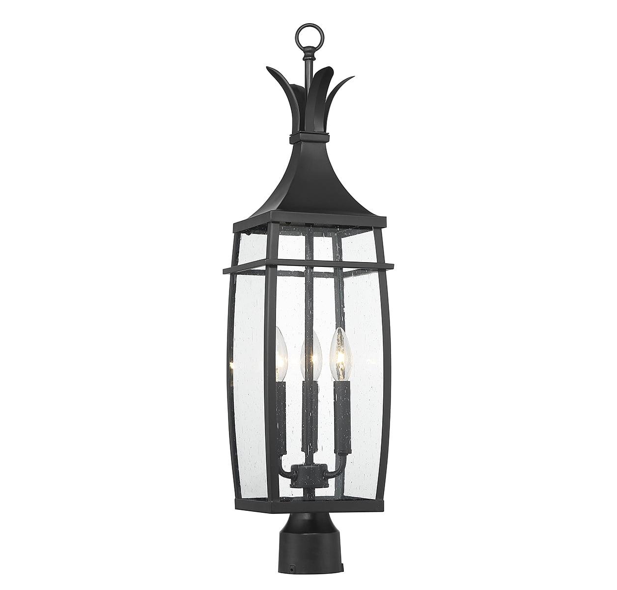 Montpelier Matte Black 3-Light Outdoor Post Lantern with Clear Seeded Glass