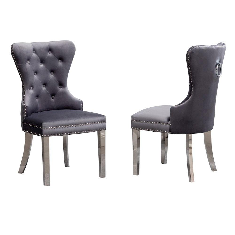 Montura Contemporary Tufted Velvet Chair with Nailhead Trim(Set of 2) in Gray