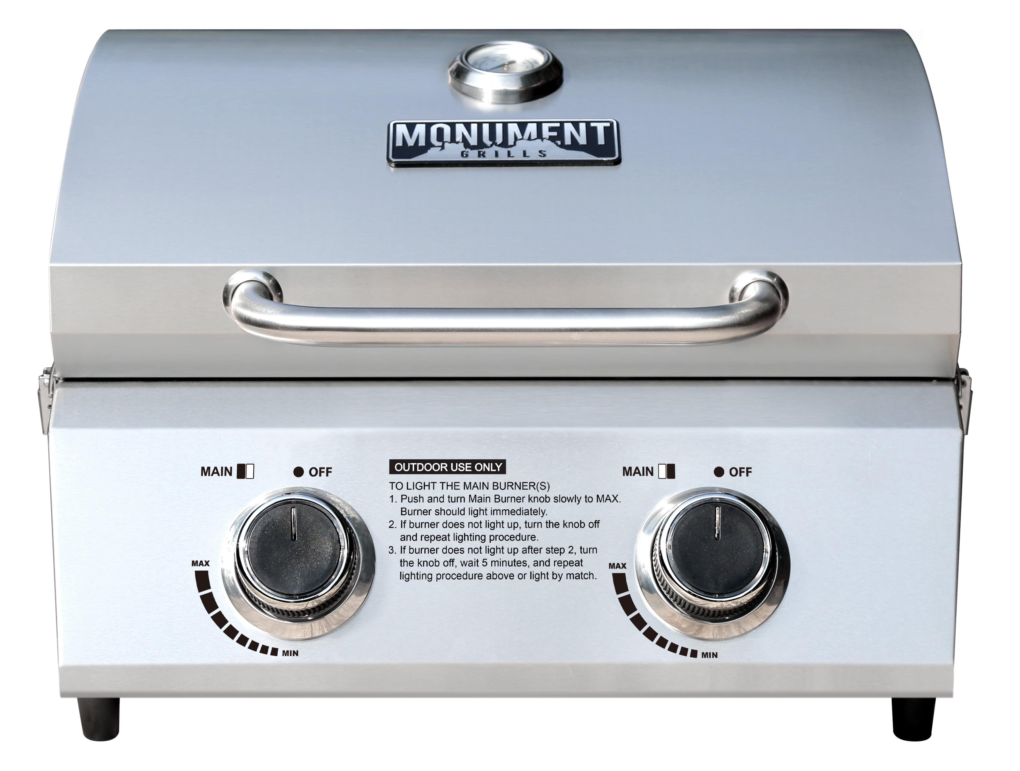 Monument Grills 13742,2-Burner Portable Stainless Steel Tabletop Propane Gas Grill with High Lid and Travel Locks, 15,000 BTU – Perfect for Family BBQs