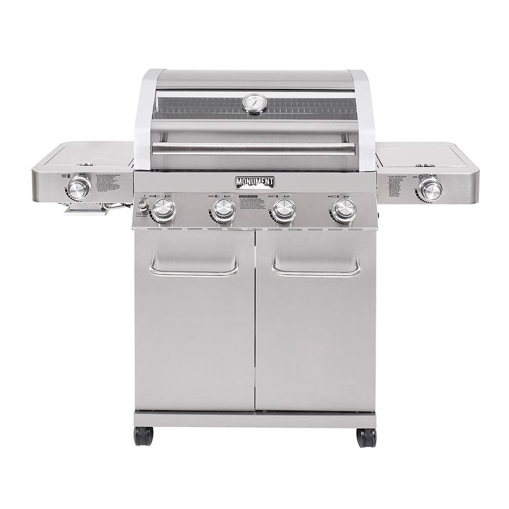 Stainless Steel 4-Burner Propane Gas Grill with Side Burner and Smoker