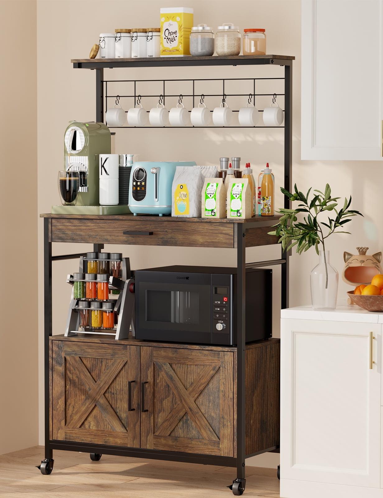 Rustic Brown Adjustable Kitchen Baker's Rack with Storage Shelves