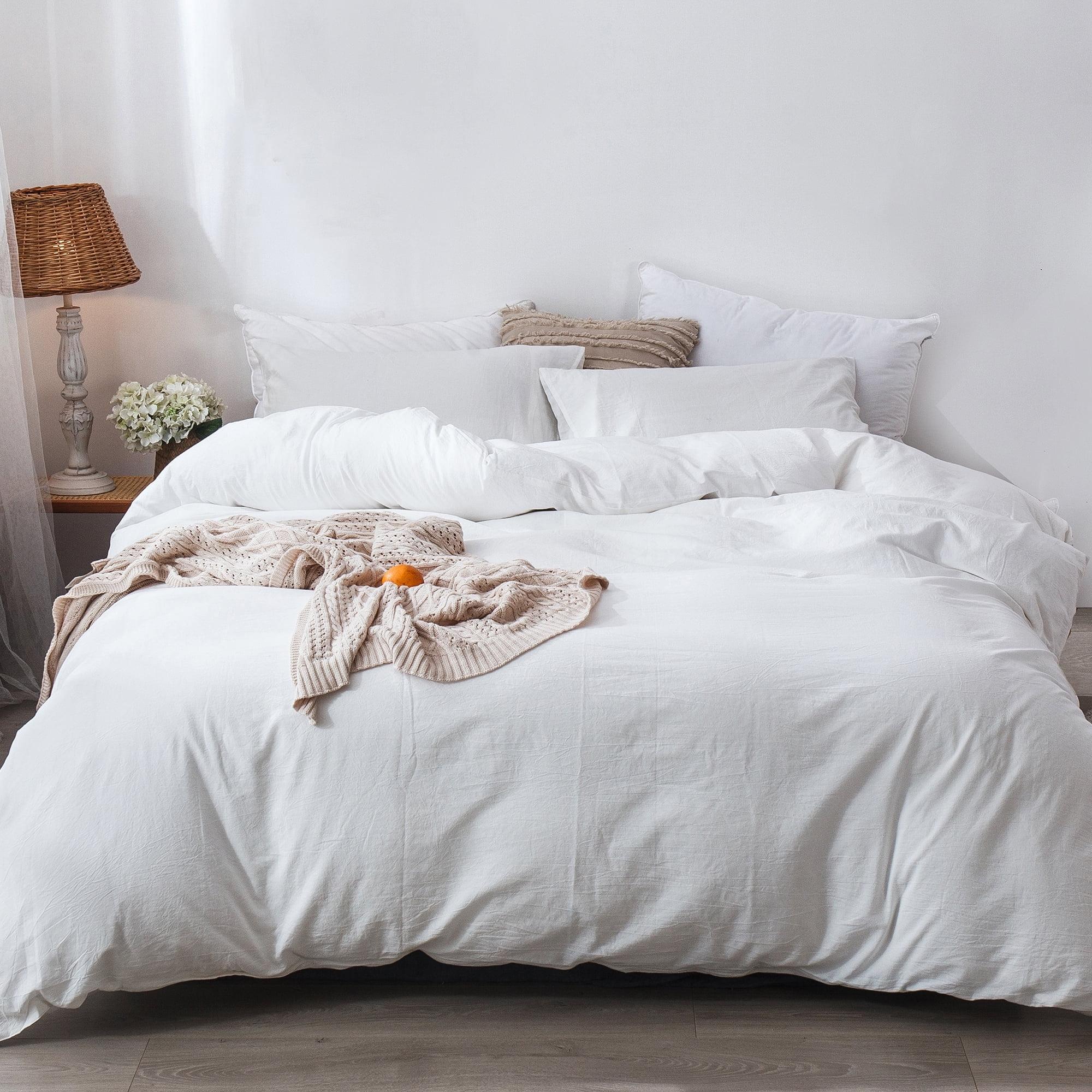 Washed Cotton Linen Like Textured Duvet Cover Set