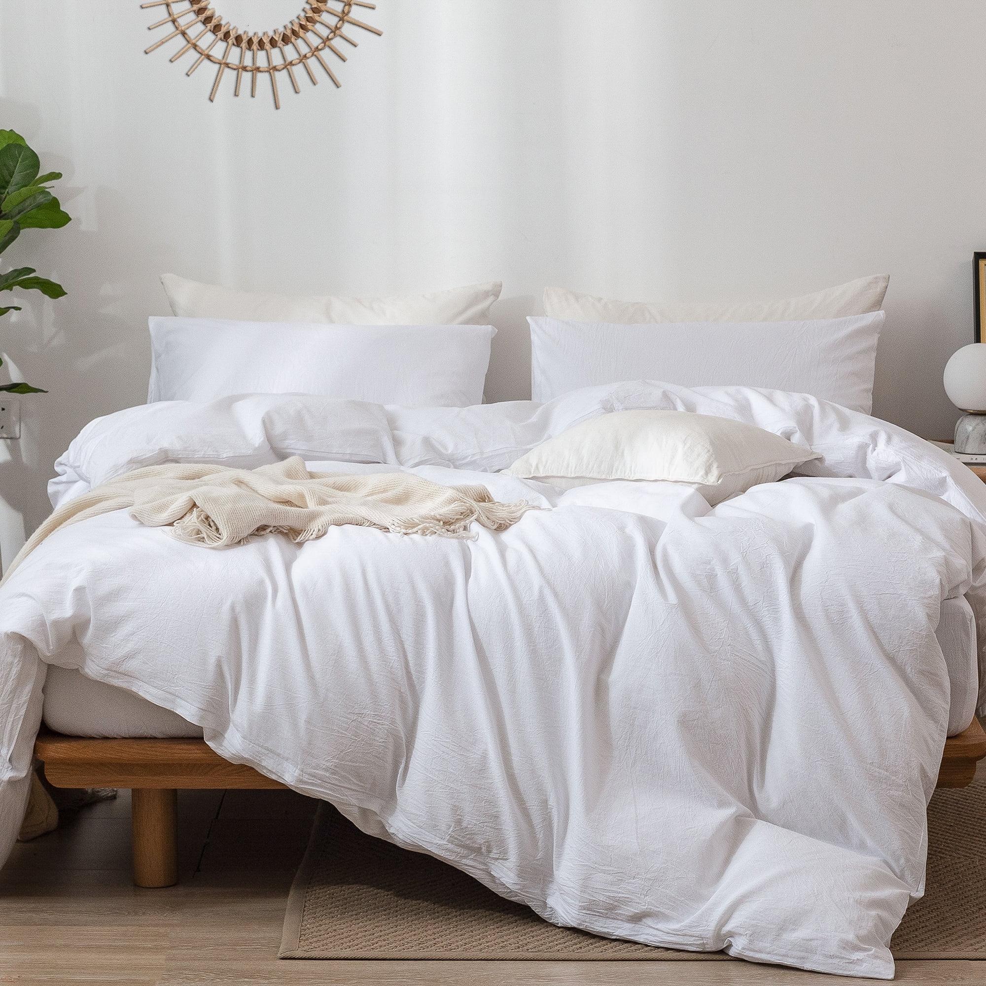 QUALITY FLOORING INC. Bedding Duvet Cover Set 100% Washed Cotton Linen Like Textured Breathable Durable Soft Comfy (Off White, King)