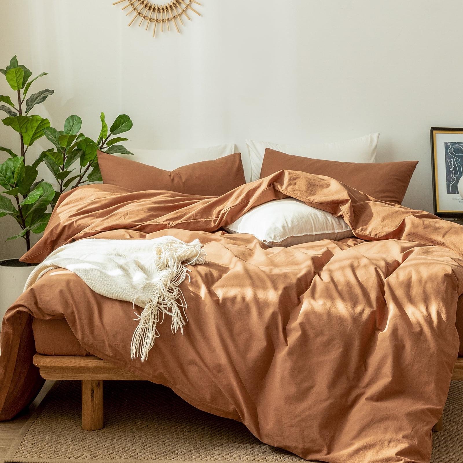 MOOMEE 100% Washed Cotton Linen Like Textured Duvet Cover Set