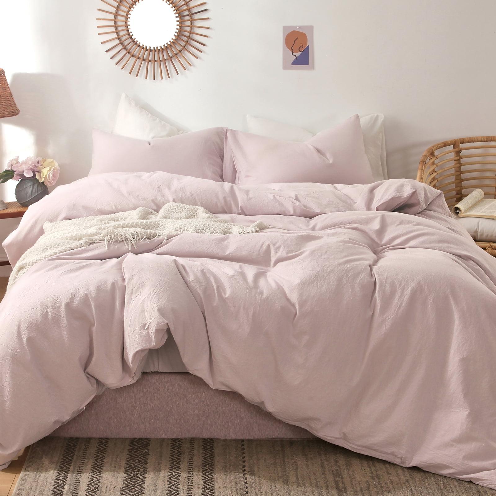 MOOMEE 100% Washed Cotton Linen Like Textured Duvet Cover Set