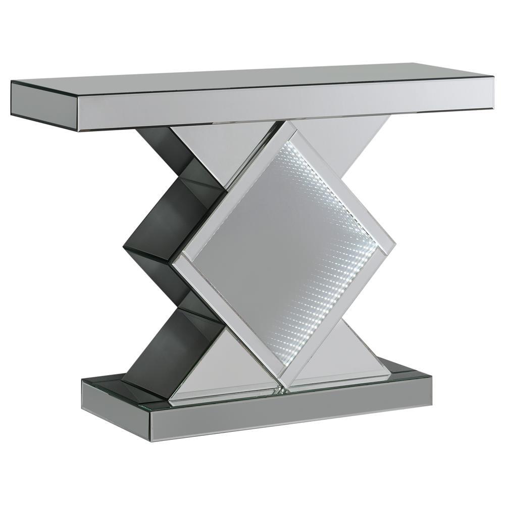 Silver Mirrored Rectangular Console Table with LED Lighting