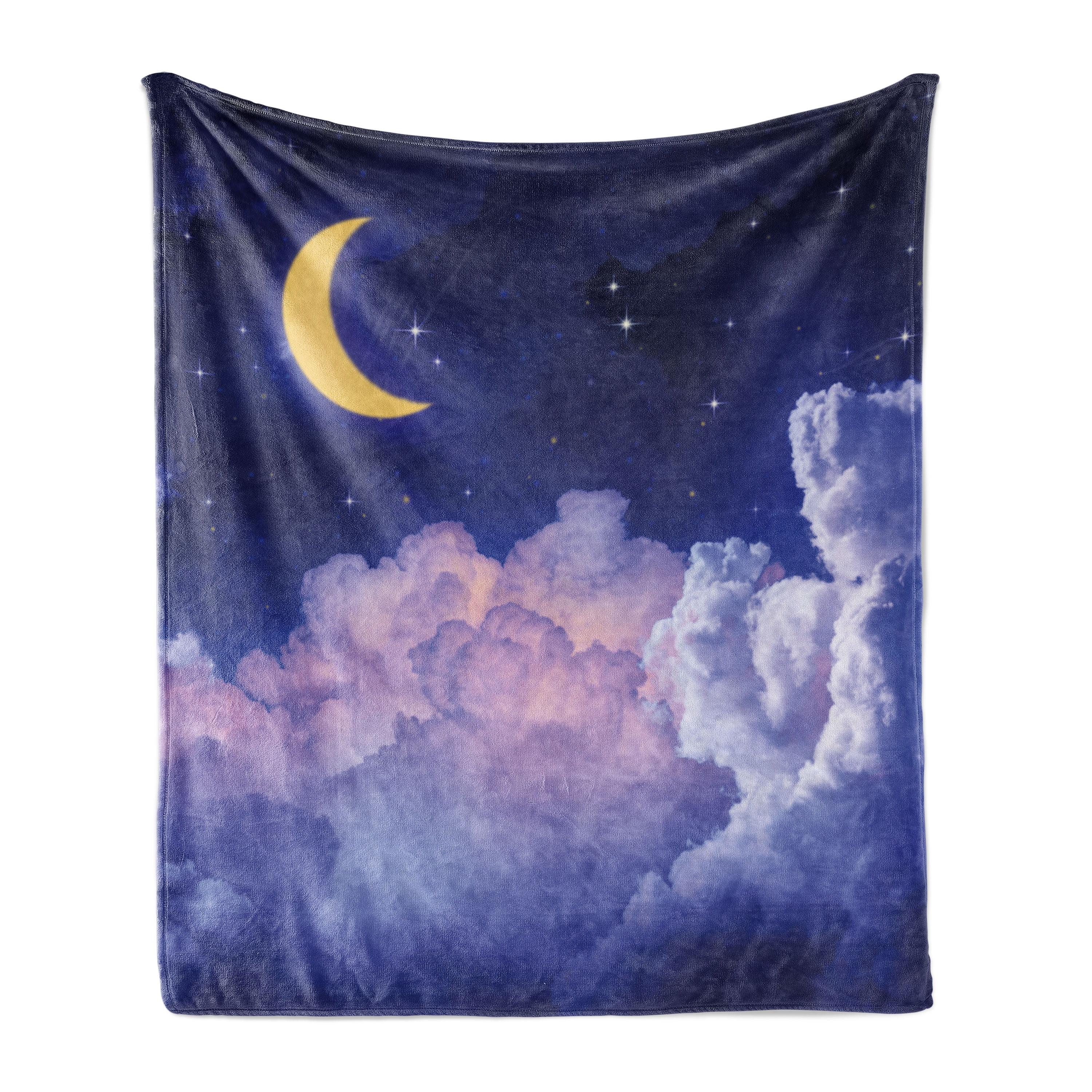 Ambesonne Moon Fleece Throw Blanket Stars in the Night Cosmic Yellow Purple