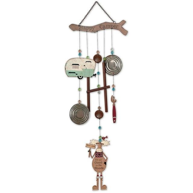 Rustic Metal Moose Wind Chime with Retro Trailer Design