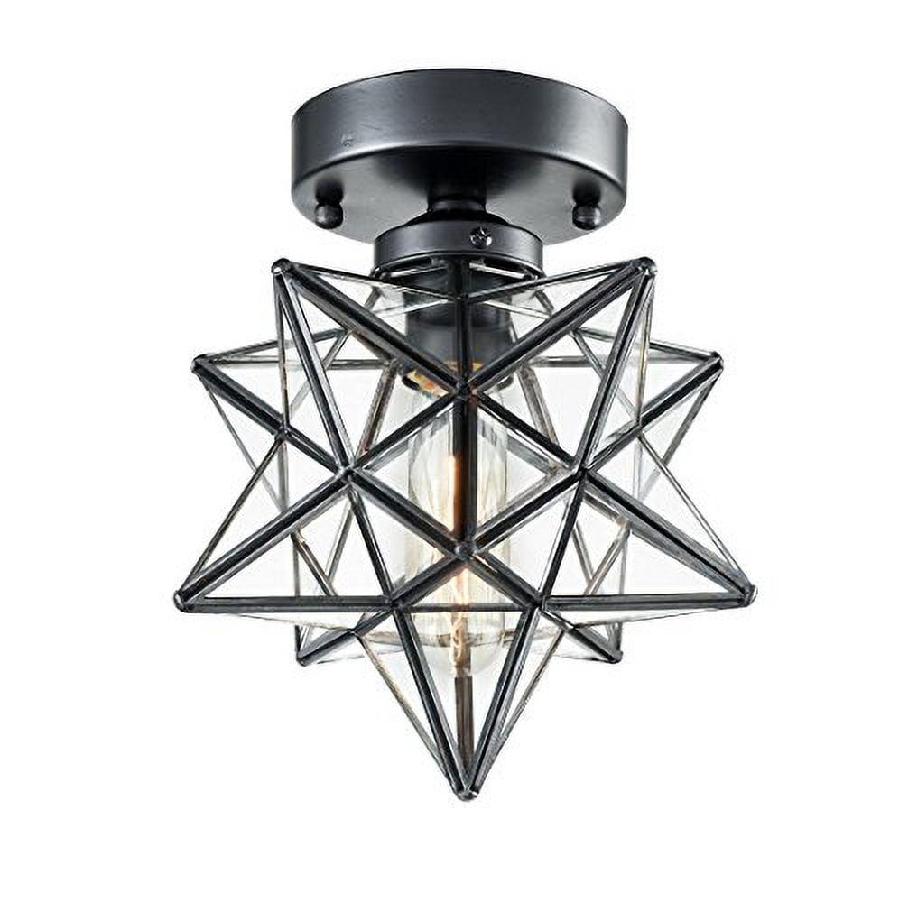 Industrial Moravian Star 8-Inch Clear Glass and Metal Ceiling Light