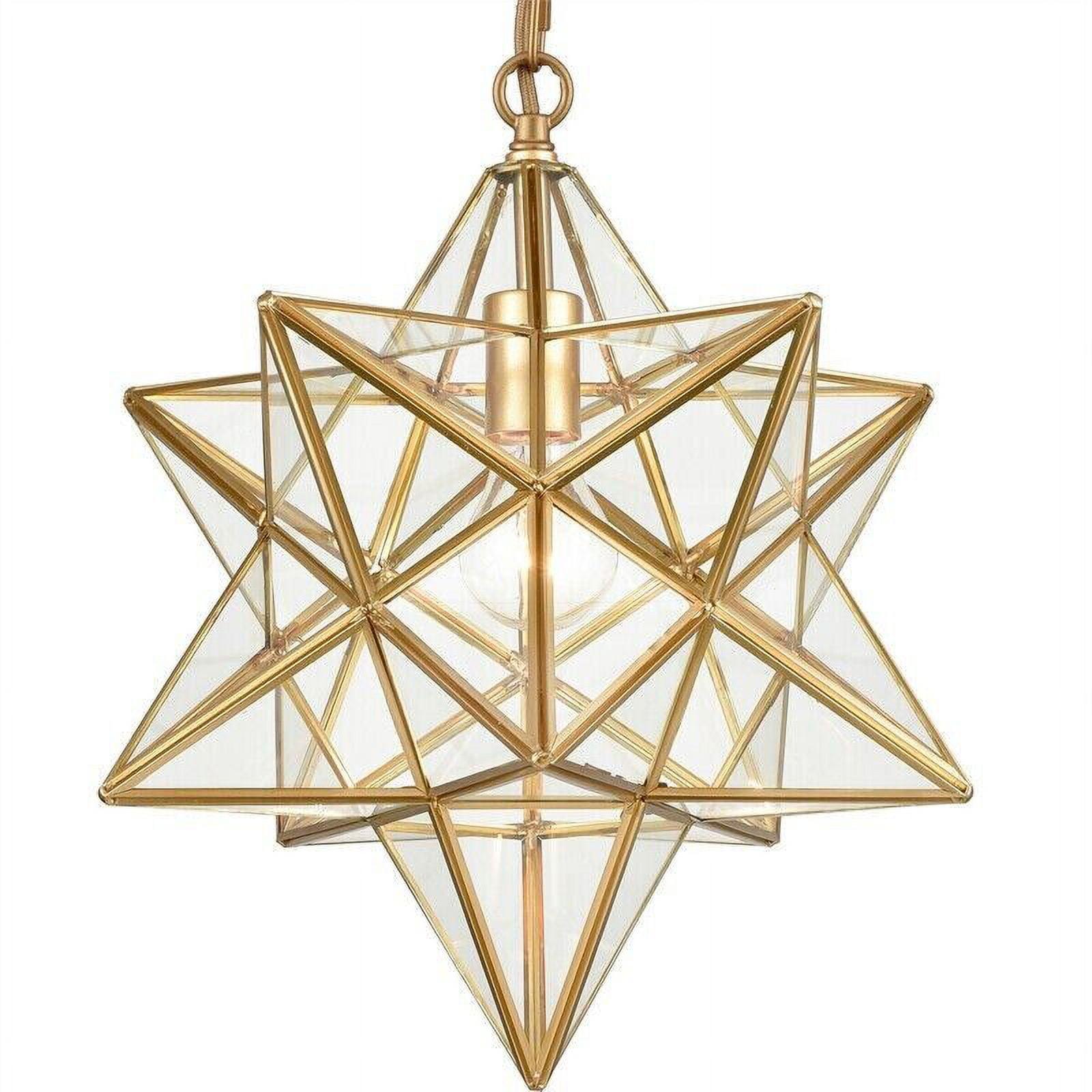 Geometric Brass and Clear Glass Moravian Star Pendant Light