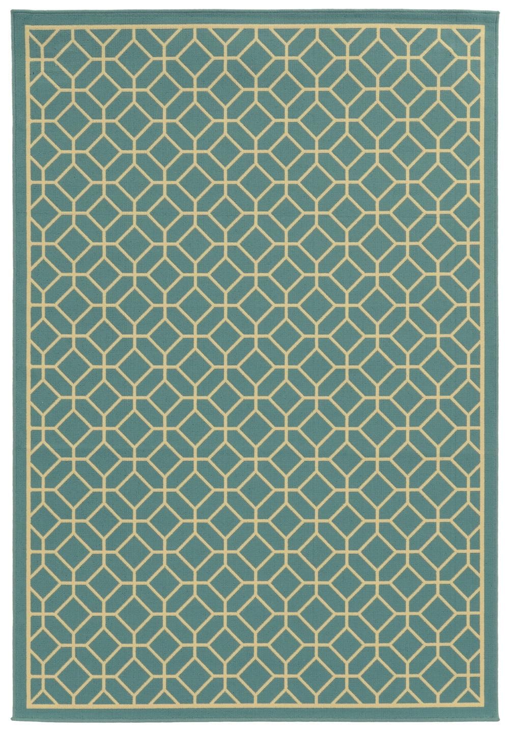Riviera Blue Geometric Easy-Care Synthetic Outdoor Rug 3'7" x 5'6"