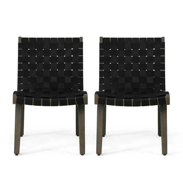 Morganton Rope Weave Outdoor Lounge Chair, Set of 2, Black and Teak