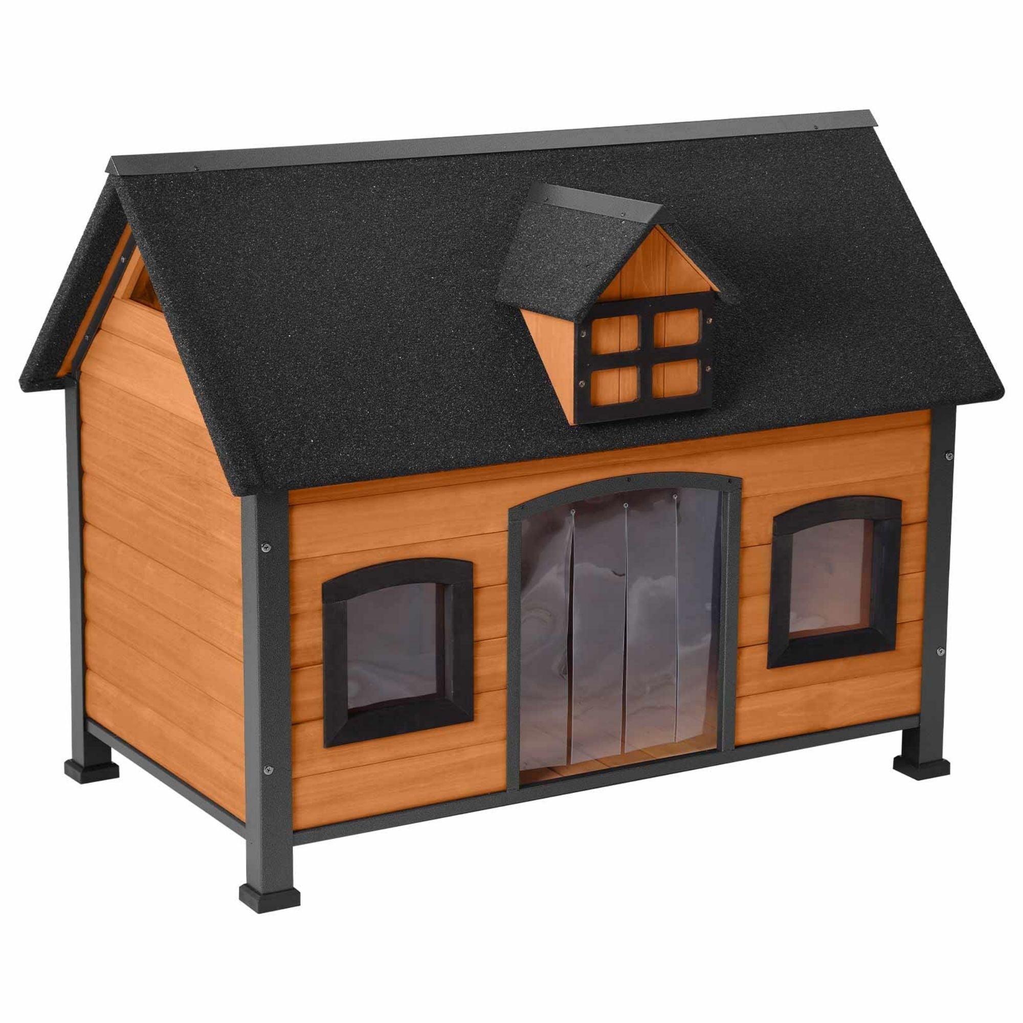 Archie & Oscar™ Lyndhurst Insulated Outdoor Dog House with Insulated Liner, Anti-Chewing Iron Frame Wooden Dog Kennel with Unique Design Roof, Weatherproof Dog House for Outdoor Indoor
