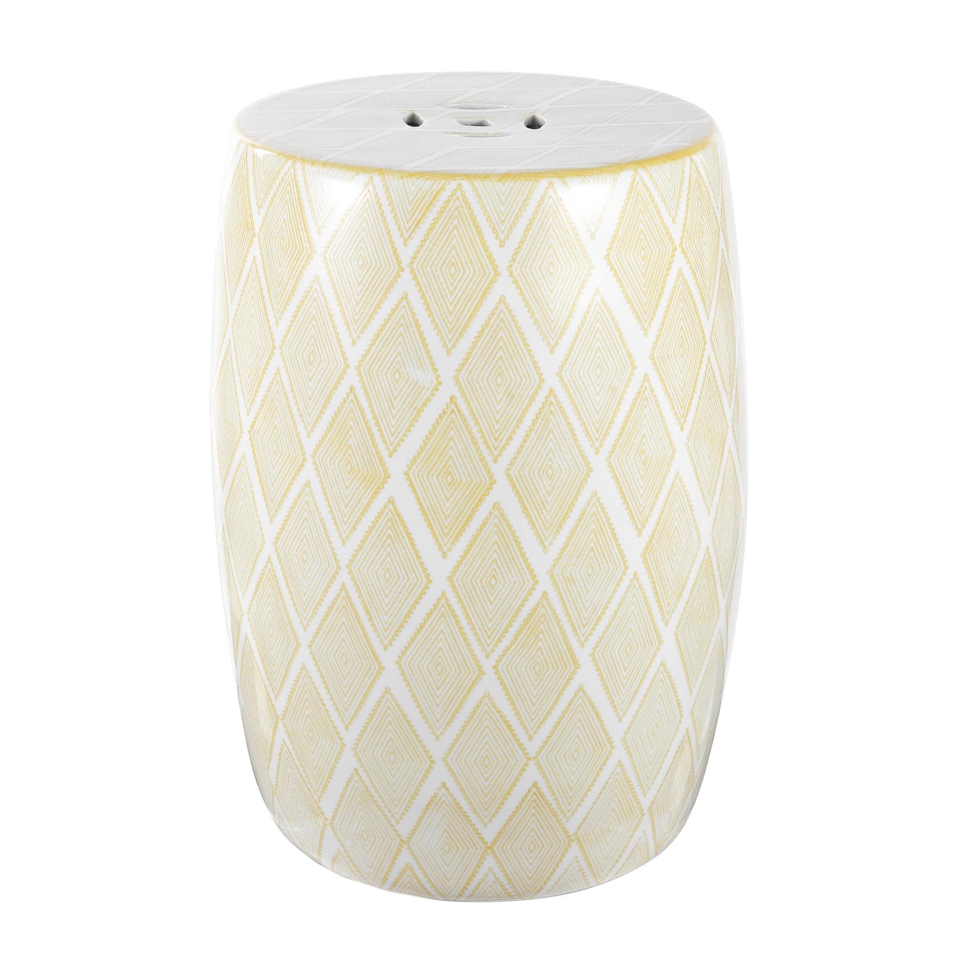 Moroccan Diamonds 18" Ceramic Drum Garden Stool, Yellow - JONATHAN Y